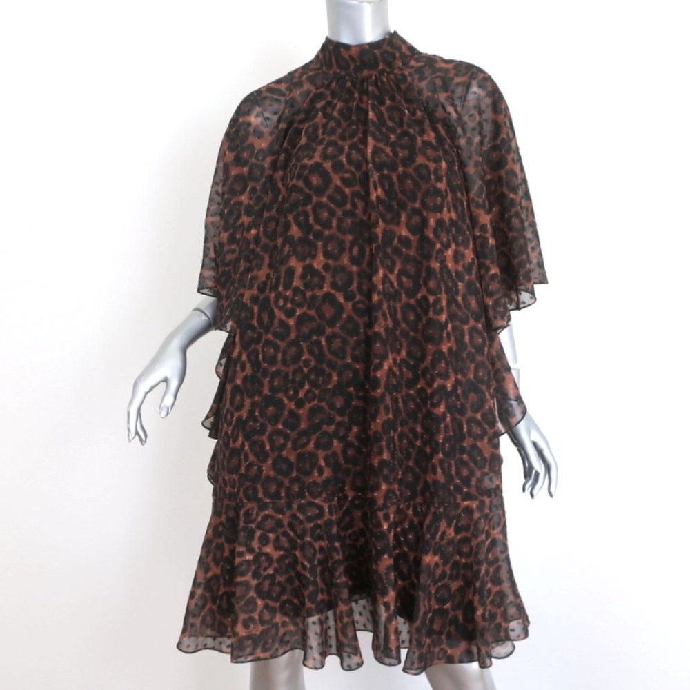 ERDEM DRESS ELVIRETTA LEOPARD PRINT FIL COUPE CHIFFON SIZE US 2